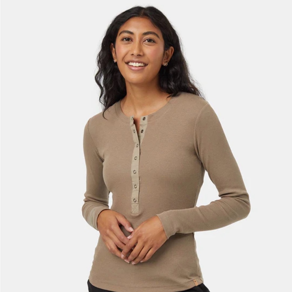 NWT Tentree Henley ribbed snaps large tan